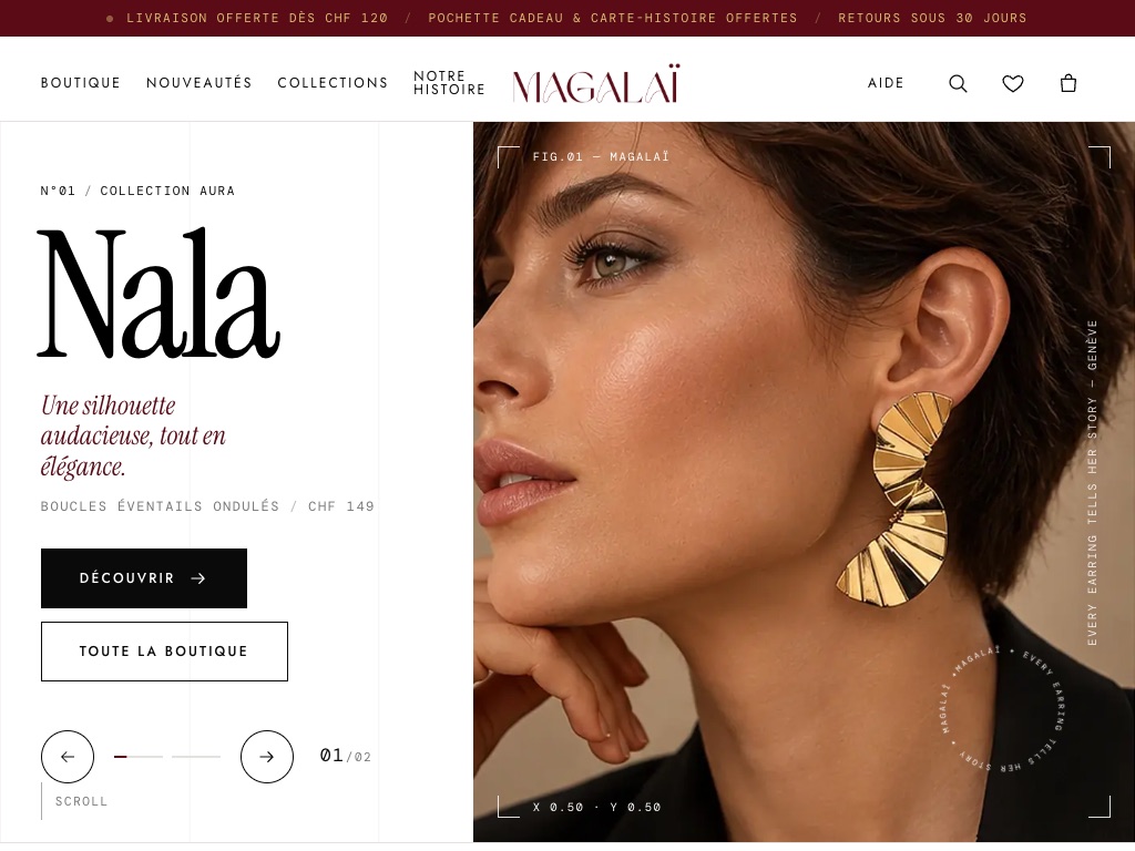 Boutique Magalaï (boucles d’oreilles) affichée sur Tablette · 1024 px